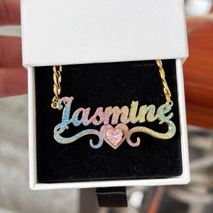 Collar con Colgante <span class=keywords><strong>de</strong></span> Letra y Piedra <span class=keywords><strong>de</strong></span> Nacimiento Brillante, Cadena <span class=keywords><strong>Figaro</strong></span> 3D, Joyería Personalizada con Dije <span class=keywords><strong>de</strong></span> Corazón, Regalo para Mujer, QIUHAN OEM - Product Image 6