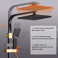 Ensemble combiné complet de mélangeur de pluie carré intelligent de luxe noir et or pour salle de bain murale moderne Système de douche avec thermostat