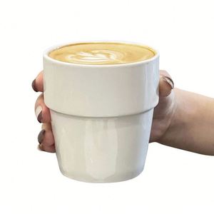 Vente en gros de tasses à café en céramique blanche unie de grande capacité 310 ml, tasses à latte pour hôtel - Product Image 5