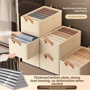 Boîte <span class=keywords><strong>de</strong></span> rangement pliable en tissu Oxford pour vêtements et pantalons, capacité 26L, empilable avec organisateur <span class=keywords><strong>de</strong></span> penderie, design moderne et minimaliste, avec couvercle - Product Image 2