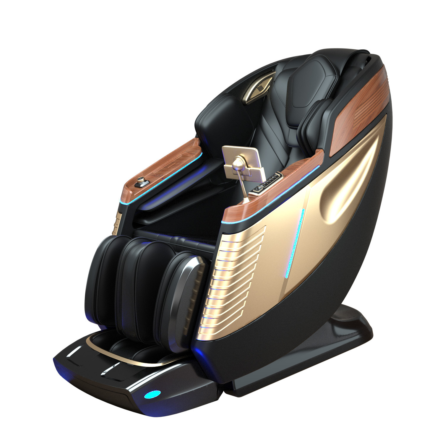 Appareil électrique d'étirement et de massage des jambes, noir et or, pour une silhouette sublimée.