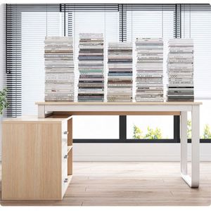 Escritorio de PC Nórdico en Forma de L, Grande <span class=keywords><strong>y</strong></span> Económico, para Estudio, Juegos, Montado en la Pared, para el Hogar, con Sillas Comerciales - Product Image 6