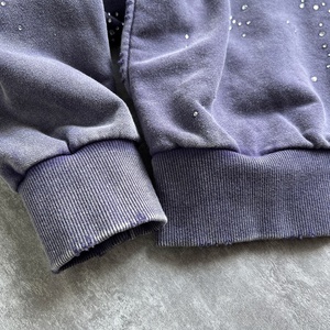 เสื้อฮู้ดดี้สไตล์วินเทจ ผ้าฝ้าย ดีไซน์เนอร์ ซิป ฮู้ดดี้ทรงหลวม ไหล่ตก ซิปยาว ฮู้ดดี้เนื้อหนา ล้างสีแบบแอซิด ฮู้ดดี้ประดับเพชร - Product Image 5