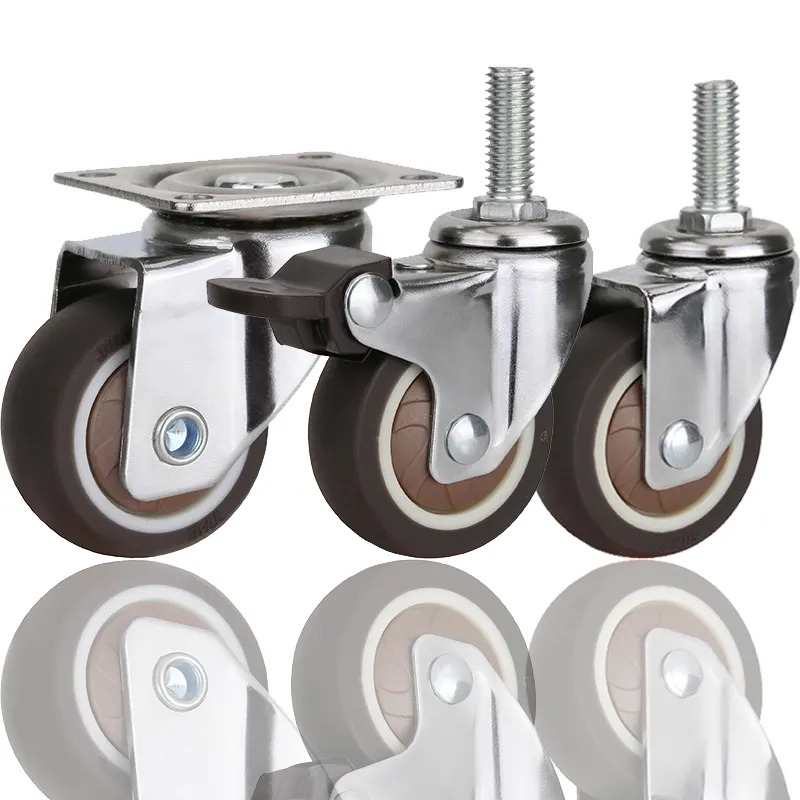 3 inch trolley casters wheel TPE Chrome plated casters with bearing for dining car with brake 75mm wheel