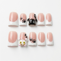 456-460 Faux ongles à presser faits main en forme de bec de canard, 10 pièces, réutilisables, en acrylique, pour enfants, motif carré artificiel
