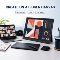 Écran portable IPS de 17,3 pouces pour flux de travail de conception, deuxième moniteur HDR avec double Type-C et support VESA75, moniteur de jeu