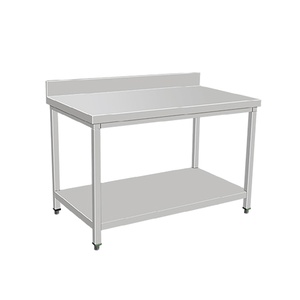 โต๊ะทำงานสแตนเลสเกรด 304 สีเงิน ยี่ห้อ VICTORY KITCHEN รุ่น Vct พร้อมแผ่นกันน้ำกระเด็น ขาเหลี่ยม สำหรับใช้ในโรงแรมและร้านอาหาร - Product Image 1