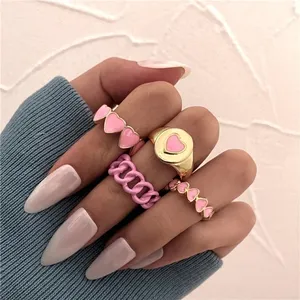 Großhandel Mode Ring Schmuck Diy Herzform Nette Blume Günstige Fingerring Set Edelstahl Ringe Für Frauen