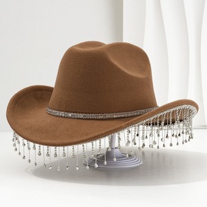 Chapeau de <span class=keywords><strong>cowgirl</strong></span> western en feutre à large bord avec franges en strass, style tiare, pour <span class=keywords><strong>costume</strong></span>, cosplay et fête - Product Image 4