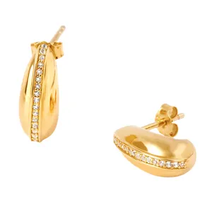 Gemnel new arrivals 925 sterling silver 18k gold classic dome pave chunky huggie stud earrings