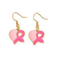 Boucles d'oreilles tendance en alliage de zinc avec ruban rose-rouge, thème Journée Mondiale du Cancer du Sein, cadeau événementiel