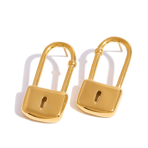 Yueli Lock Shape Gold <b>Stud</b> <b>Earrings</b> Geometric Design Unisex Everyday Wear - Product Image 5