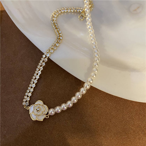 อารมณ์เกาหลี1ชิ้นสร้อยคอสั้นผู้หญิงสไตล์ Camellia japonica สร้อยคอประดับมุกฝังเพชรพร้อมสร้อยคอ Sinensis คริสตัล - Product Image 6