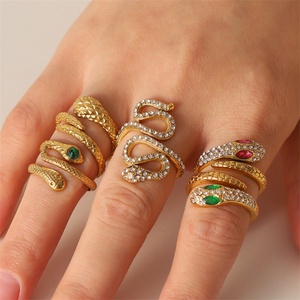Anillo Abierto de Acero Inoxidable Estilo Vintage con Forma de Serpiente y Circonita para Mujer, Anillo de Oro de Acero Inoxidable de Alta Calidad - Product Image 2
