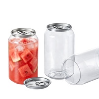 Canette en plastique PET transparente de 350 ml avec couvercle en aluminium facile à ouvrir pour thé à bulles, jus, dessert, gâteau