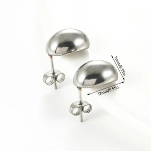 1 Paire de Boucles d'Oreilles Demi-Ovales Délicates en Acier Inoxydable pour Femmes et Filles, Plaqué Or et Argent, Clous d'Oreilles pour Fêtes et Usage Quotidien - Product Image 2