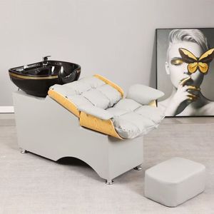 Lavacabezas de peluquería con lavabo cerámico, cama de belleza semireclinable con descarga de agua a pedal - Product Image 6