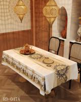 Nappe de table en polyester à motif floral sur mesure, élégante et protectrice pour le Ramadan, les mariages, les fêtes et les banquets, non tissée