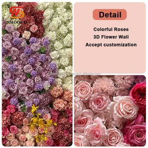 Fondo de pared de flores de rosa de seda Artificial suave rosa colorido 2,4x2,4 m cuadrado para decoración de boda - Product Image 5
