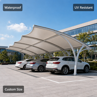 Structure de carport en membrane en forme de Y, à poteau unique, double cantilever, ondulée, imperméable, résistante aux UV, auvent de stationnement sur mesure