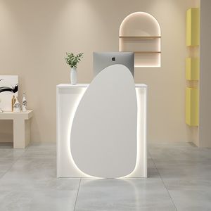 Comptoir de réception moderne, table de point de contrôle blanche, poste d'accueil pour entrée de magasin - Product Image 5