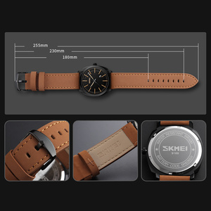 Montre à quartz analogique pour hommes, cadran rond noir, bracelet en cuir, affichage de la date, montre-bracelet décontractée à la mode, boîtier en alliage Zonc - Product Image 3