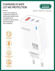 Cargador rápido JOKADE directo de fábrica de alta calidad EU GAN 65W, para dormitorio/oficina en casa/protección inteligente/<span class=keywords><strong>accesorios</strong></span> de teléfono/2TypeC1usb - Product Image 4