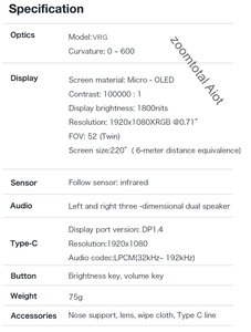 สวิตช์3D แว่นไมโคร LED สำหรับพกพา75ก. พร้อมคลิกเดียวรองรับ0-600องศาสายตาสั้น vrg 3D ลำโพงคู่ - Product Image 4