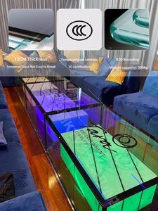 طاولة بار زجاجية مستطيلة مضيئة بأسلوب أوروبي فاخر للاستخدام في غرف الكاريوكي وقاعات الأفراح والنوادي، قابلة للتخصيص حسب الحجم - Product Image 5