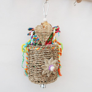 Durable <strong>Parrot</strong> Bird <strong>Toy</strong> Handwoven Grass Weaving Bite String Fruit Tearing Bird Cage Hanger Pet Grinding Teeth Play <strong>Toy</strong>