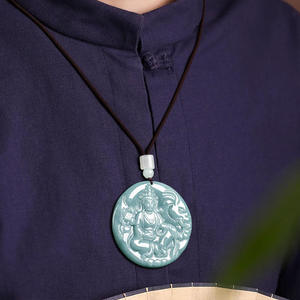 Pendentif Samantabhadra en jadéite naturelle bleu eau, bijoux pour hommes et femmes, vente en gros de jade GY03 - Product Image 4