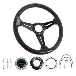 Volant de course 345 mm en PU, 3 branches, style fibre de carbone pour voiture - Product Image 5