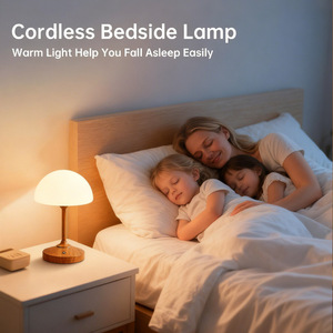 Mushroom Shape Wood Desk Lamp <b>Led</b> Warm White Touch Control Minimalist Design For Bedroom Night <b>Light</b> - Product Image 3