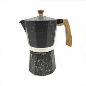 <span class=keywords><strong>Cafetière</strong></span> Moka en aluminium noir moucheté avec poignée en bois, machine à expresso pour cuisinière, <span class=keywords><strong>cafetière</strong></span> de style italien - Product Image 3