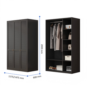 Armoire métallique moderne à 3 portes avec design ondulé cannelé, sans formaldéhyde, en acier couleur expresso, grand système de rangement pour chambre à coucher - Product Image 4