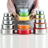 Juego de 5 Recipientes Apilables de Acero Inoxidable con Tapas de Colores para Almacenamiento de Alimentos en el Refrigerador, Venta al Por Mayor