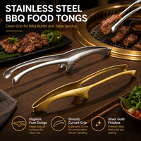 Pinces à barbecue coréennes en acier inoxydable 304, finition polie, autoportantes, antidérapantes, résistantes à la chaleur, pour servir les aliments au restaurant