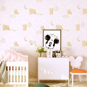 Papel tapiz de rayas mediterráneas para dormitorios infantiles Papel tapiz de oso de peluche de animales de dibujos animados rosa no tejido para uso en hoteles Boy - Product Image 3