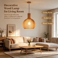 Petite suspension en bois naturel à lattes, globe en bois côtelé fait main, économe en énergie, pour salle à manger, îlot de cuisine, café