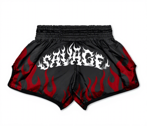 Shorts d'entraînement de boxe Muay Thai noir et orange flamme, séchage rapide, extensibles, respirants, légers, durables, vêtements d'arts martiaux personnalisés - Product Image 1