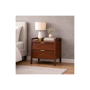 Mid Century Wooden <b>Bedside</b> Table With 2 Drawers, Modern Nightstand For Bedroom, Home <b>Storage</b> Furniture Cabinet - Product Image 1