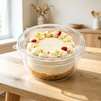 Boîte à tiramisu transparente en PET de qualité alimentaire, conteneur rond en plastique avec couvercle pour le stockage de yaourts, de parfaits et de desserts