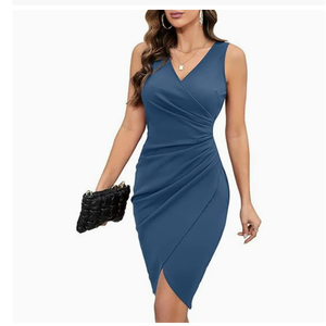 Abito da donna slim fit con scollo a V, taglie forti, senza maniche, a trapezio, autunnale, 2XL, in poliestere antipiega - Product Image 3