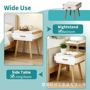 Wooden bedside table with <b>drawer</b> <b>slides</b>, Scandinavian minimalist style, solid wood legs, economical bedside cabinet, bedroom - Product Image 4