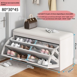 Banc à chaussures moderne blanc <span class=keywords><strong>avec</strong></span> coussin, organisateur de <span class=keywords><strong>rangement</strong></span>, étagère ouverte à 2 niveaux pour <span class=keywords><strong>entrée</strong></span>, salon, meubles de maison en bois - Product Image 4