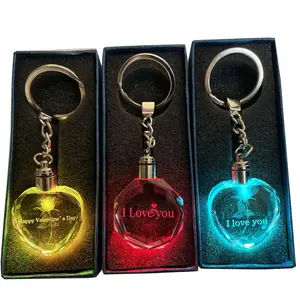 Customized cute heart shaped keychain Surprise Valentine Present gift love keyrings colorful glass crystal key chain