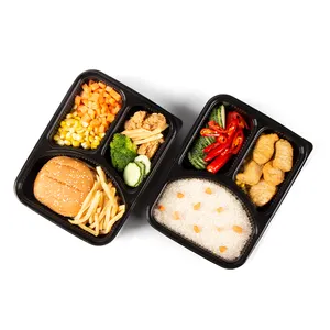 Microondas congelado com três compartimentos para comida, recipiente para retirar comida estilo americano para restaurante, caixas para viagem