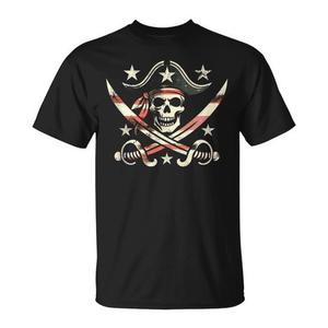 Camiseta con gráfico de la bandera pirata Jolly Roger, color negro, unisex, para adultos, cuello redondo, manga corta - Product Image 1