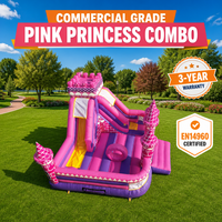 Château gonflable interactif Princesse Rose avec toboggan, en PVC 0,55 mm, capacité supérieure à 500 kg, garantie 3 ans, dimensions 18x16,4x11,5 pieds