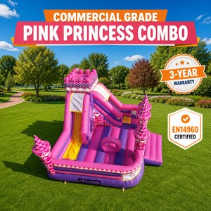 Château gonflable interactif Princesse Rose avec toboggan, en PVC 0,55 mm, capacité supérieure à 500 kg, garantie <span class=keywords><strong>3</strong></span> ans, dimensions 18x16,4x11,5 pieds - Product Image 4